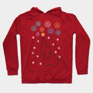 Little elephant launching fireworks with its trunk. Hoodie